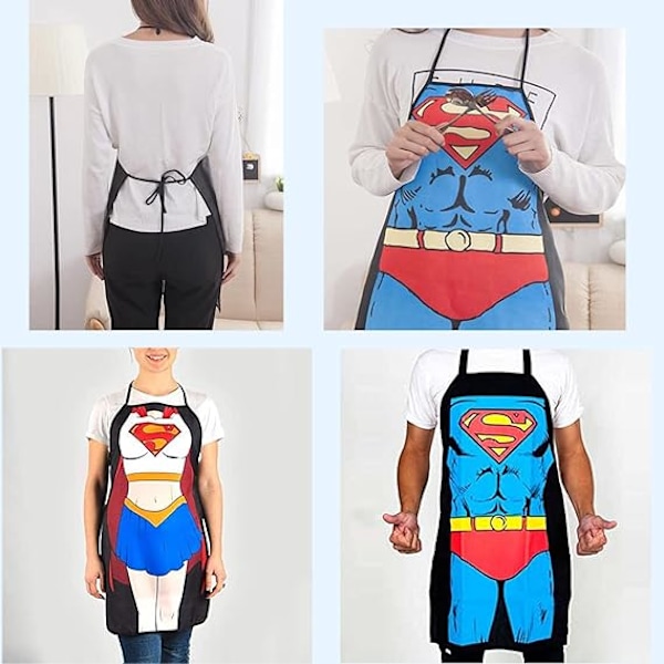 2 sæt køkkenforklæder - Superman version til mænd og kvinder, parforklæder