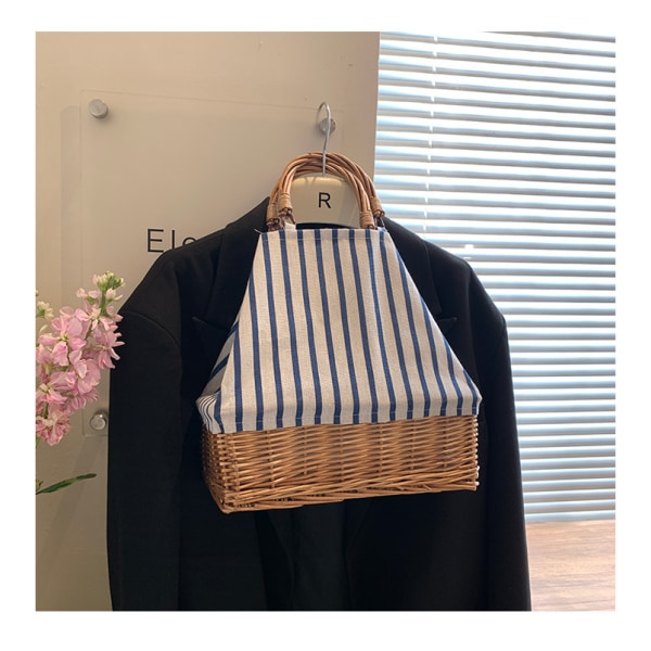 Bærbar piknikkurv, kurvvev Tote Canvas Bag med to