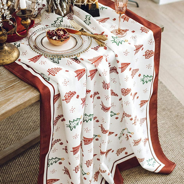 (Rød, 140X230cm) Juledug polyester rektangulær dug, pletafvisende vaskbar dug, egnet til