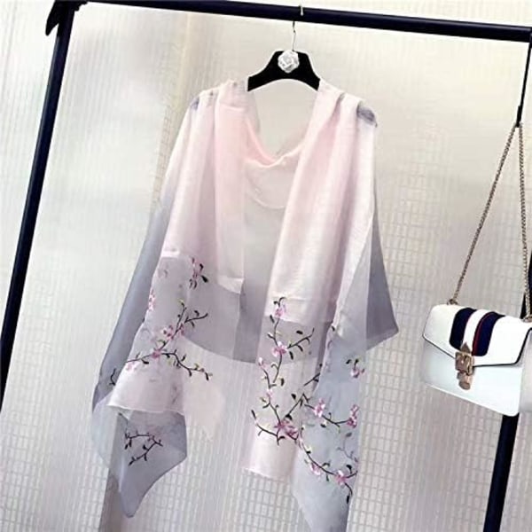 Mulber Färggradient Stor Sidenull Broderad Sidenscarf