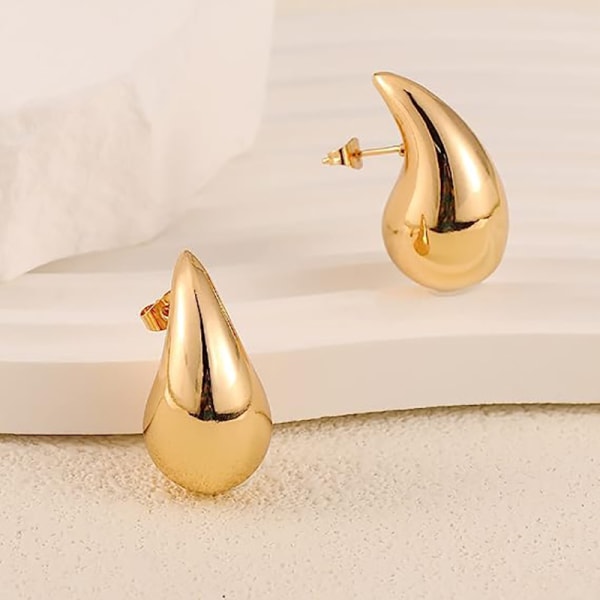 2 st Chunky Guld Vattendroppsörhängen, Lätt Vattendropp