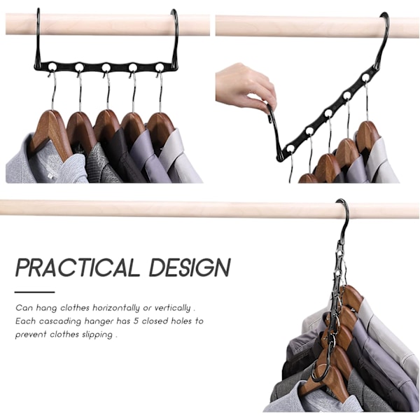 10 Stykker Magiske Kleshengere Garderobe Henger Organizer Klesoppbevaring Plassbesparende i Skap Svart 38CM