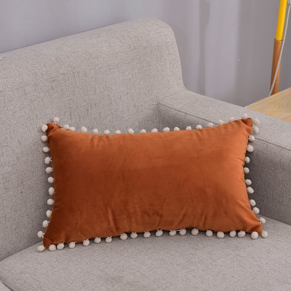 (30x50 cm, Orange) Set med 2 mjuka dekorativa sammetskuddöverdrag med tofsar, heminredning, prydnadskuddar för soffa