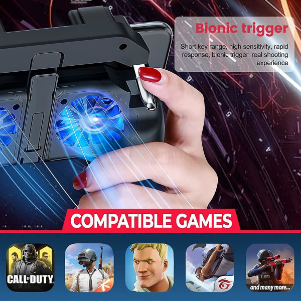 PUBG Mobile Game Controller, PUBG Controller Game Handle med dubbla kylfläktar Joystick med L1R1 Radiator Game Controller Trigger för PUBG.