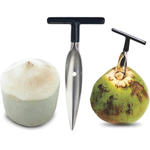 1 kokosnötsöppningsverktyg i rostfritt stål, färsk grön ung
