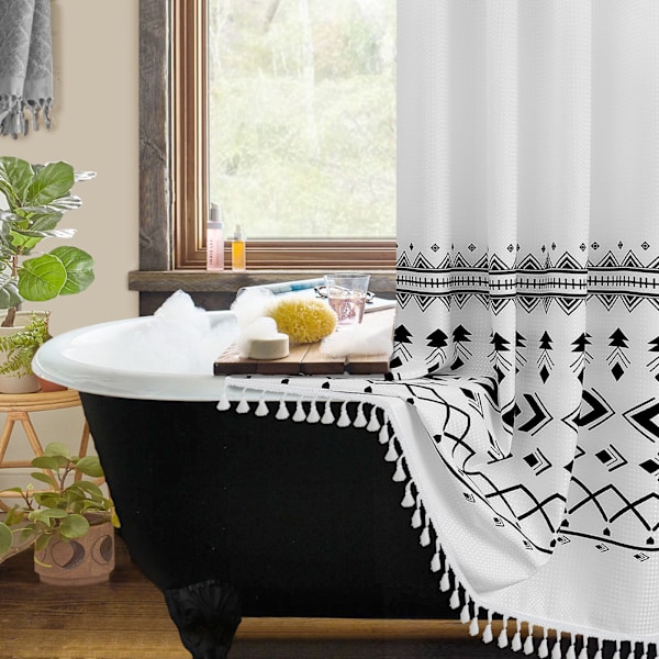 Bruseforhæng 180 x 180 cm Hvidt boheme bruseforhæng Vandtæt trykt polyester bruseforhæng
