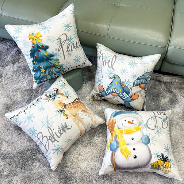 Set med 4 julblå kollektion kuddfodral - 45 x 45 cm Dekorativa örngott i bomull och linne för jul