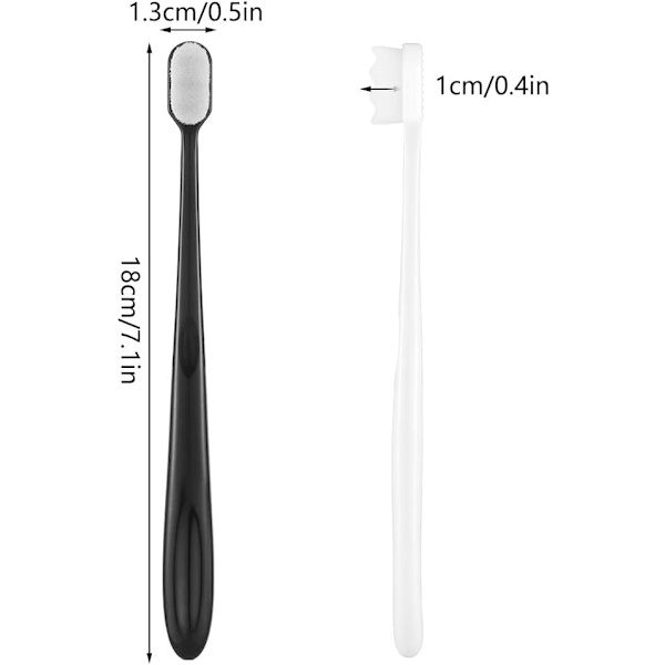 4 stycken (svart + vit) mjuka Micro Nano manuel tandborstar, mjuka
