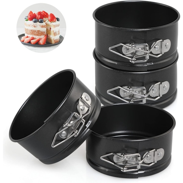 4 stk. (Sort, 11 cm) Kageforme til Bagning, 4 tommer Mini Springform