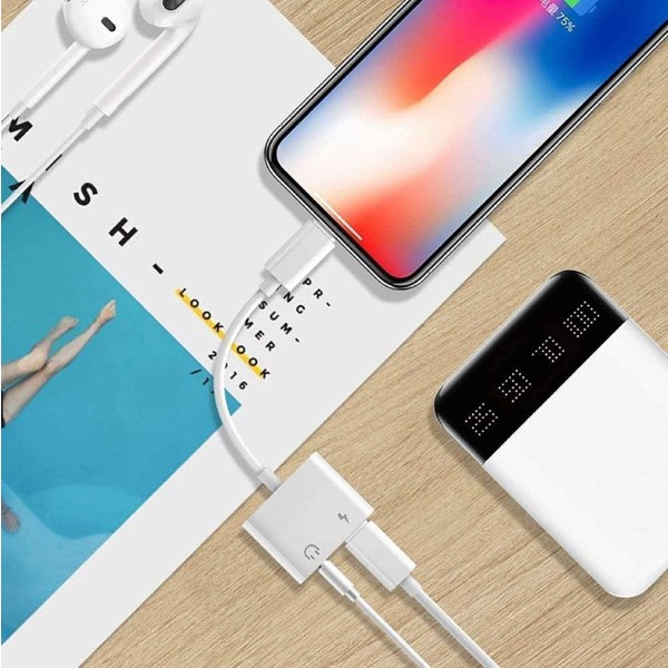 2-pack hörlursadapter för iPhone, 2-i-1 Lightning till 3,5 mm