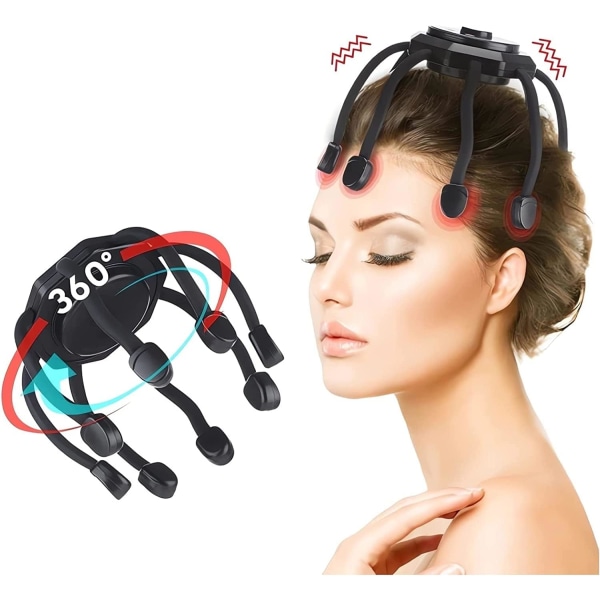 1 svart massageapparat för hårbotten med vibrerande kontakter, uppladdningsbar