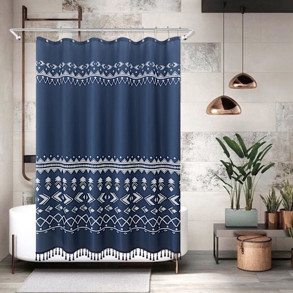 Bruseforhæng 180 x 180 cm blåt boheme bruseforhæng vandtæt trykt polyester bruseforhæng