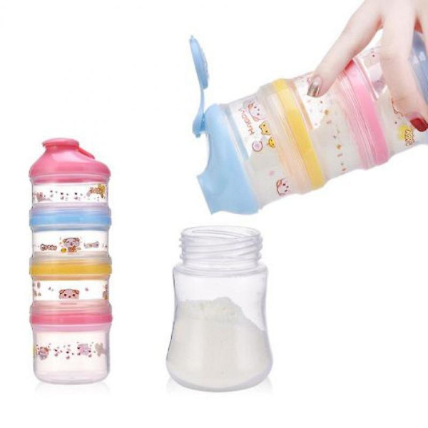 Melkepulverflaske med 4 forskjellige fargelag Pulver Baby Formula Dispenser Melkepulver Dispenser Box, BPA-fri (Rosa)