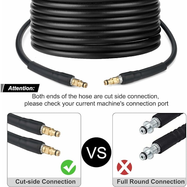 10 m erstatningsslange til højtryksrenser til Karcher K-serien K2, K3, K4, K5, K7, Click Plug Quick Connector