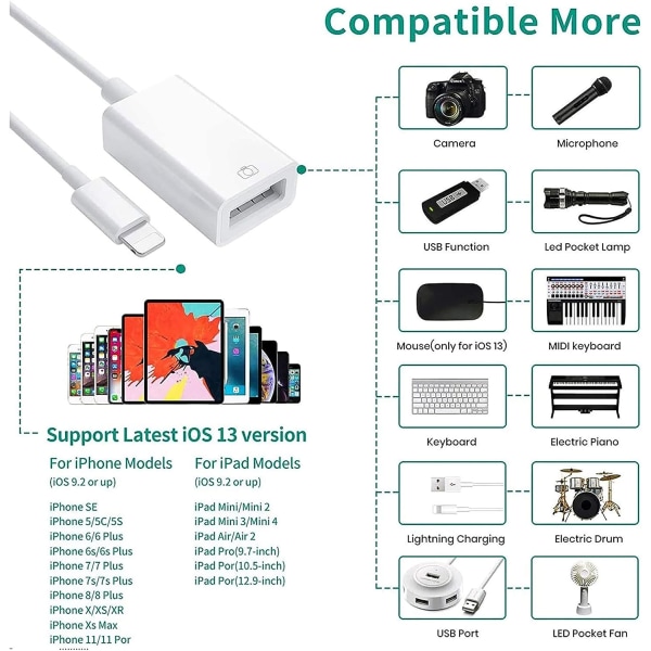 Apple Lightning till USB-kameraadapter USB 3.0 OTG-kabeladapter