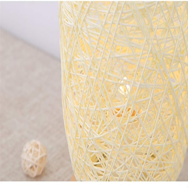 (Farve: Beige) Bordlampe med trækugle af træ, rattan og snor, bordlampe til soveværelse, boligindretning, bordlampe med fuld mørklægning