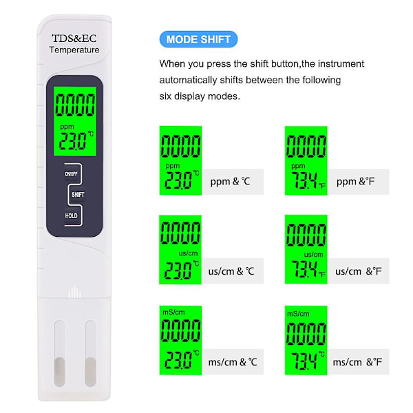 Ph & Tds-mätare, 2 i 1 Tds Ph Vattenkvalitetstestare, 0-14 Ph Mätnoggrannhet, 1 Ppm Upplösning, 2% Läsnoggrannhet, Ställ in 0-9990 Ppm, För Simning