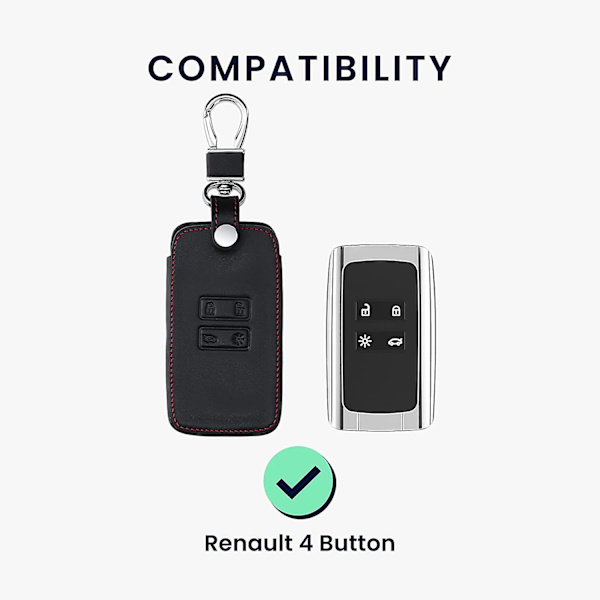 Bilnyckelskydd kompatibel med Renault 4-knappars smart key (endast Keyless Go)  PU-läder bilnyckelskydd  Rör inte