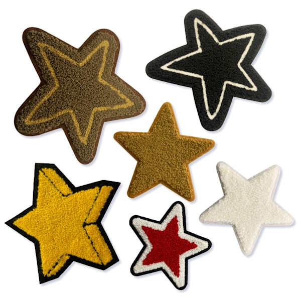 6 stryge-på broderede mærker med stilfulde pentagram-designs