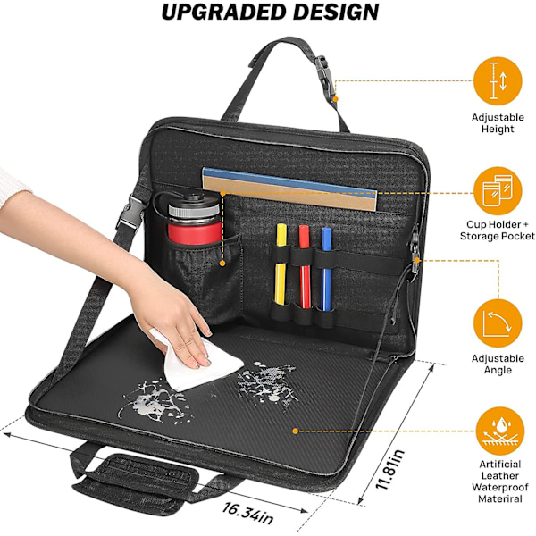 3 i 1 Rattstångsmatbricka (16,34 * 11,8 tum), Bilsätets Laptop-skrivbord, Multifunktionell Bilkontorsväska, Bil Arbetsbord för Skrivande, Bilorgan
