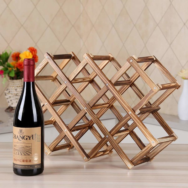 10-bottle wooden stackable cellar rack with foldable tabletop freestanding bottle rack