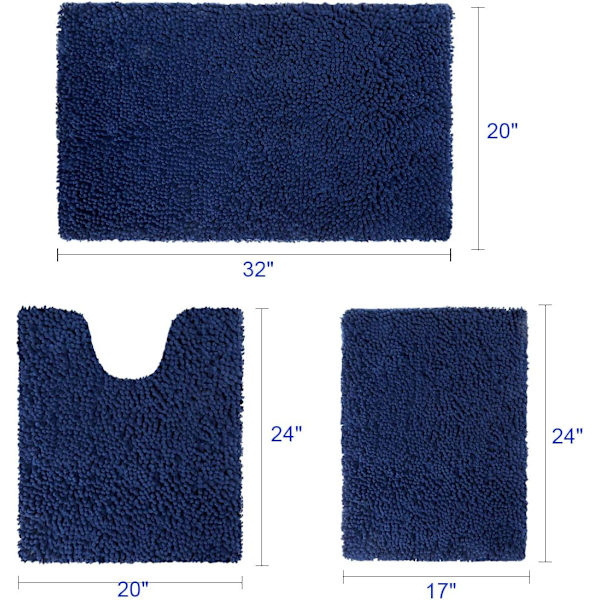 Ultra blød og skridsikker absorberende chenille bademåtte 3 stykker