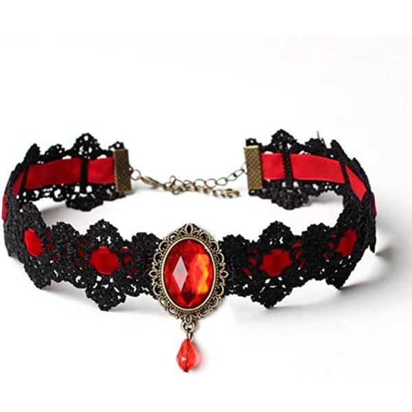 Gothic Black Lace Choker Halsband med hänge för kvinnor/flickor