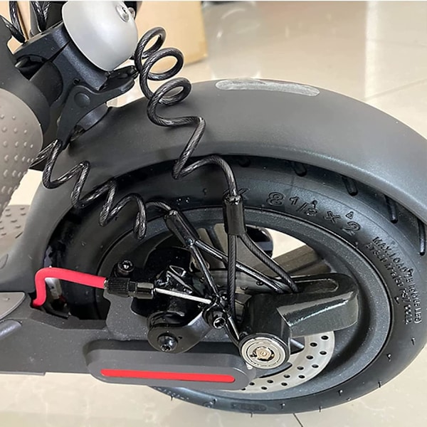 Elektrisk Scooter Lås (Sort), Tilbehør Hængelås, Skivelås + 1,2 m Fjeder Sikkerheds Tyverisikringskabel + 2 Nøgler og Lås