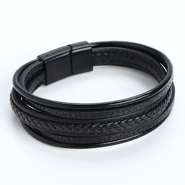Läderarmband för män med spänne, kohud, flerskiktigt flätat läderarmband för män