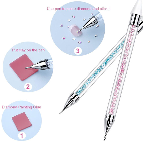 Osia Rhinestone Picker Dotting Pen, Kaksipuolinen Rhinestone-kivet Kivet Studs Picker Vaha Kynä Pen Crystal Helmet Kahva Manikyyri Nail Art DIY Koristelu Työkalu (Vaaleansininen Pinkki)
