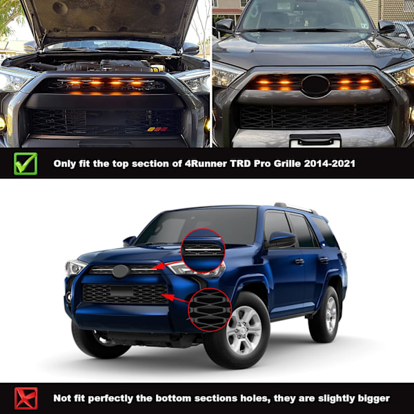 4-pak Amber LED Grill Lys (Sort) med Sikring og Instruktioner til 2014-2022 Toyota 4Runner TRD Pro, Inklusive S