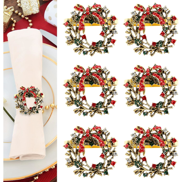6 st Julservettringar Blomsterkransformade Servettringar för Hotell och Matsal