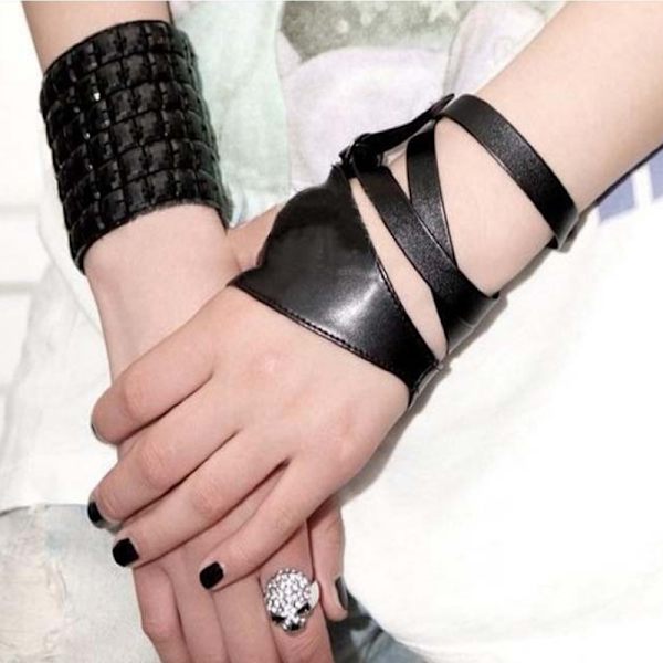 Finger Leather Gloves - För Dans Faux Läder Svart