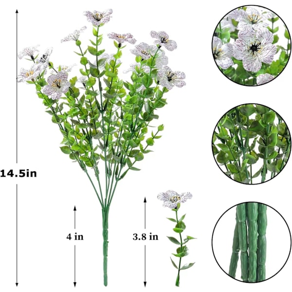 4 stk. 7-grenet eukalyptus violet simuleret blomsterbuket
