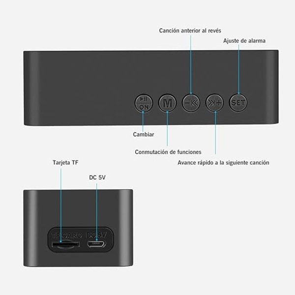 Digital väckarklocka med speglad LED-display, 5.0 Bluetooth-högtalare, dubbel alarmklocka med omgivande temperaturvisning