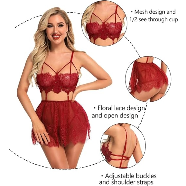 1 Stycke (Vinröd) Lingerie för Kvinnor Sexig Babydoll Spets Chemise