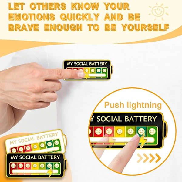 1 sort social batteri-nål - sjov social stemningsnål i 7 dage