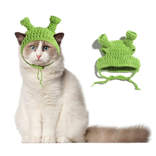 1 bit Pet Hat Cat Head Cover Groda Form Handstickat ullgarn