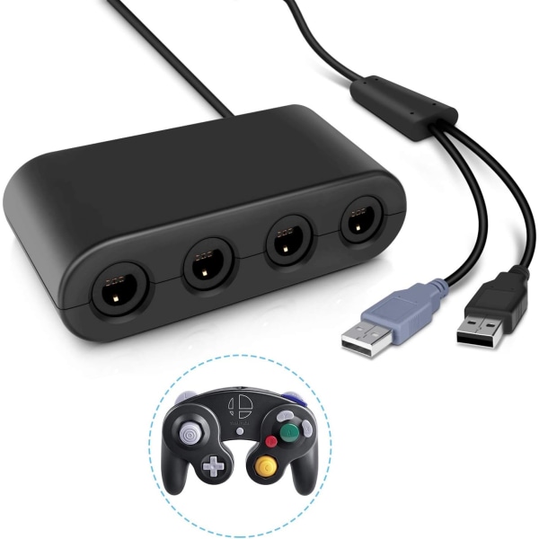 Gamecube-ohjainsovitin, Gamecube-ohjainsovitin Super Smash Bros -sovittimelle, jossa 4 porttia Wii U:lle, Nintendo Switchille ja USB-porteille PC:lle (musta)