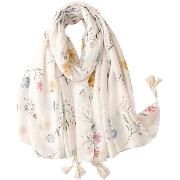 180*90cm Boho Skjerf for Kvinner Lett Blomstermønstret Skjerf Mote Frynsete Skjerf Sjal
