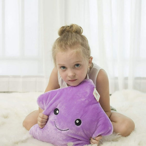 Kreativ Twinkle Glowing Stars Form Plys Throw Pillow, LED Natlys Pude Hynder Fyldte Legetøj Gaver til Børn, Jul (Lilla)