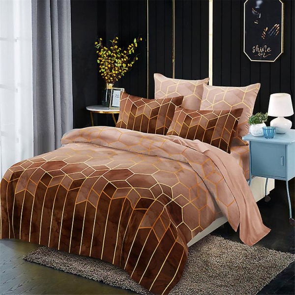 Camel Color Bedding Set 200x230 Taupe Braun Adult 2 Person Duvet Cover Sets Modern 3D Geometric Bedding Set with Zipper and 2X 50x75cm Pillow Cases