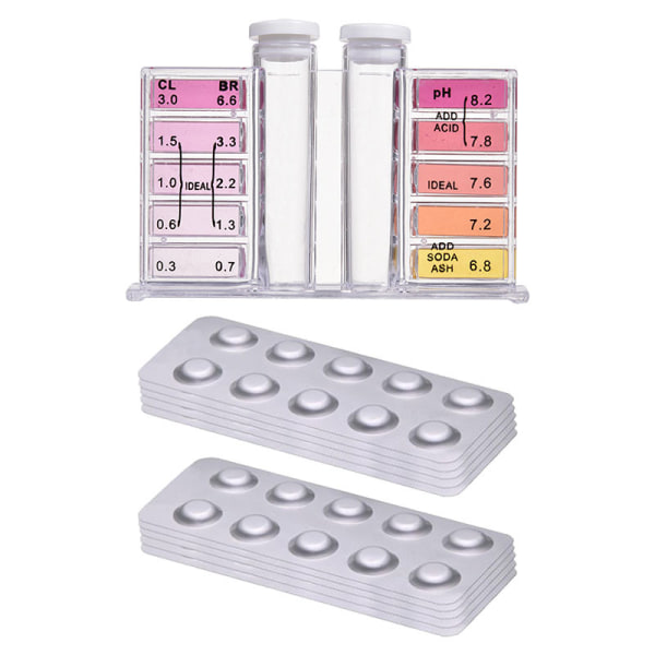 Badebasseng Effervescerende Tabletter 2-i-1 pH/DPD1 Klor for Badevannsanalyse