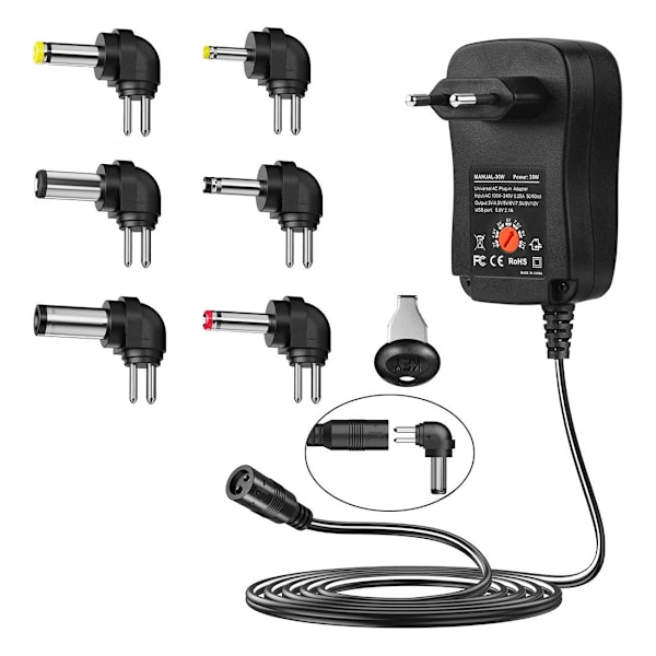30W Strømadapter 3V~12V Justerbar Spenning Multifunksjonslader