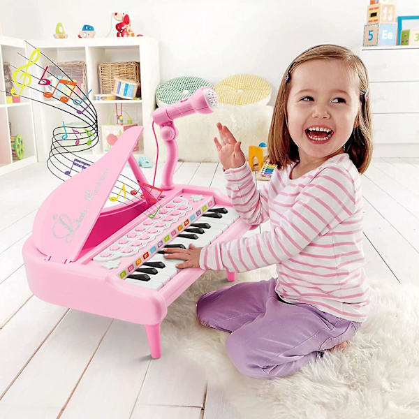 Dww-Piano för barn flicka 1 2 3 år, rosa leksakspiano för bebis med mikrofon - 31 rosa tangenter