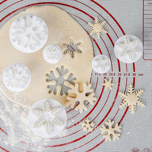 Dww-2 3-delt sæt med udstikkere til julekager, snefnugforme til fondantkager, sukkerpasta og groft snefnug