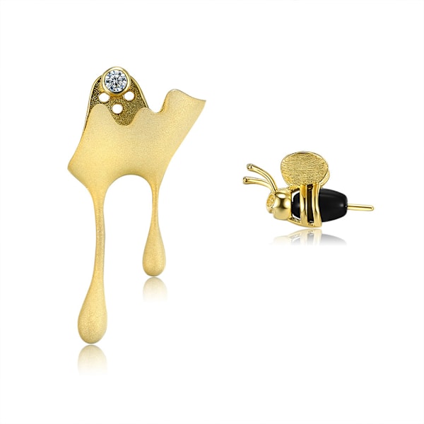 S925 Silver Bee och Honey Drop Örhängen Asymmetriska Örhängen