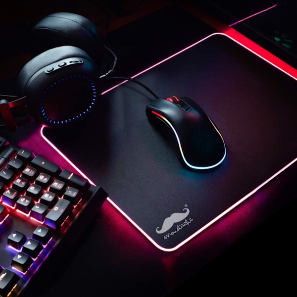 Mustache RGB Gaming Musemåtte med Blød Stofoverflade, 7 LED Farve Musemåtte 250*350*3mm