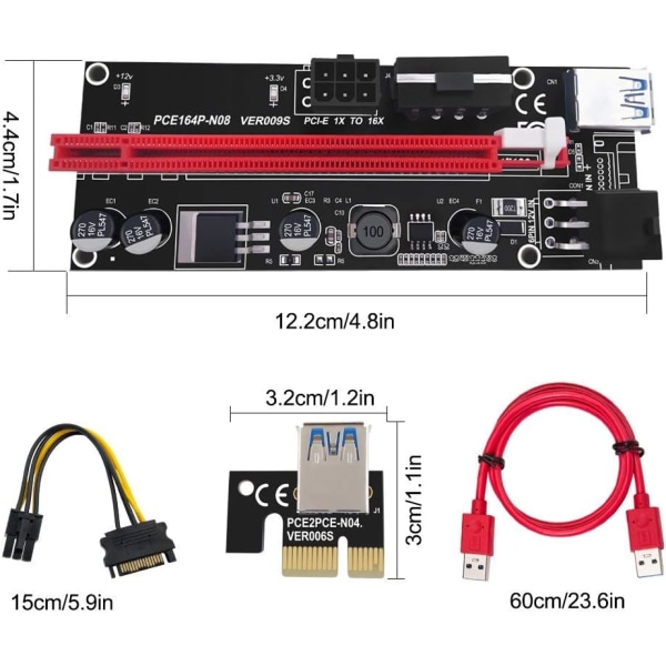6-pack PCI-E Riser VER009S för Bitcoin Litecoin Mining Grafik US