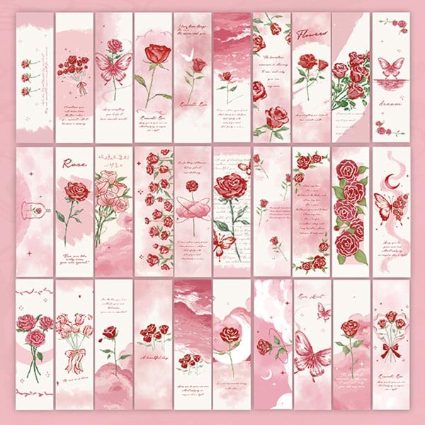 30 vintage romantiske bokmerker av rosepapir